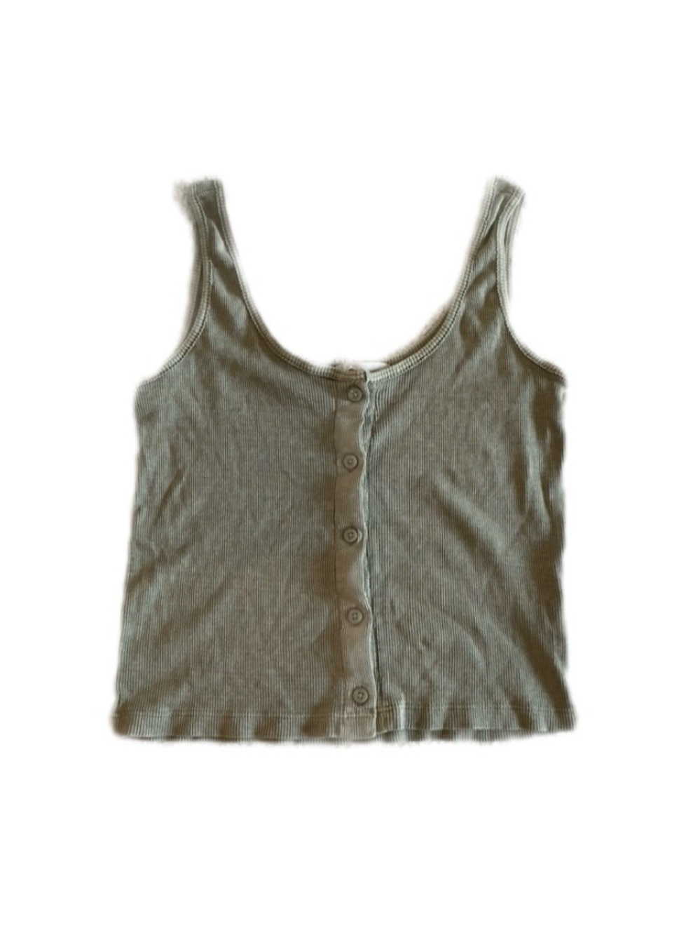 Ribbed Button-Front Crop Tank Top - Sage Green S